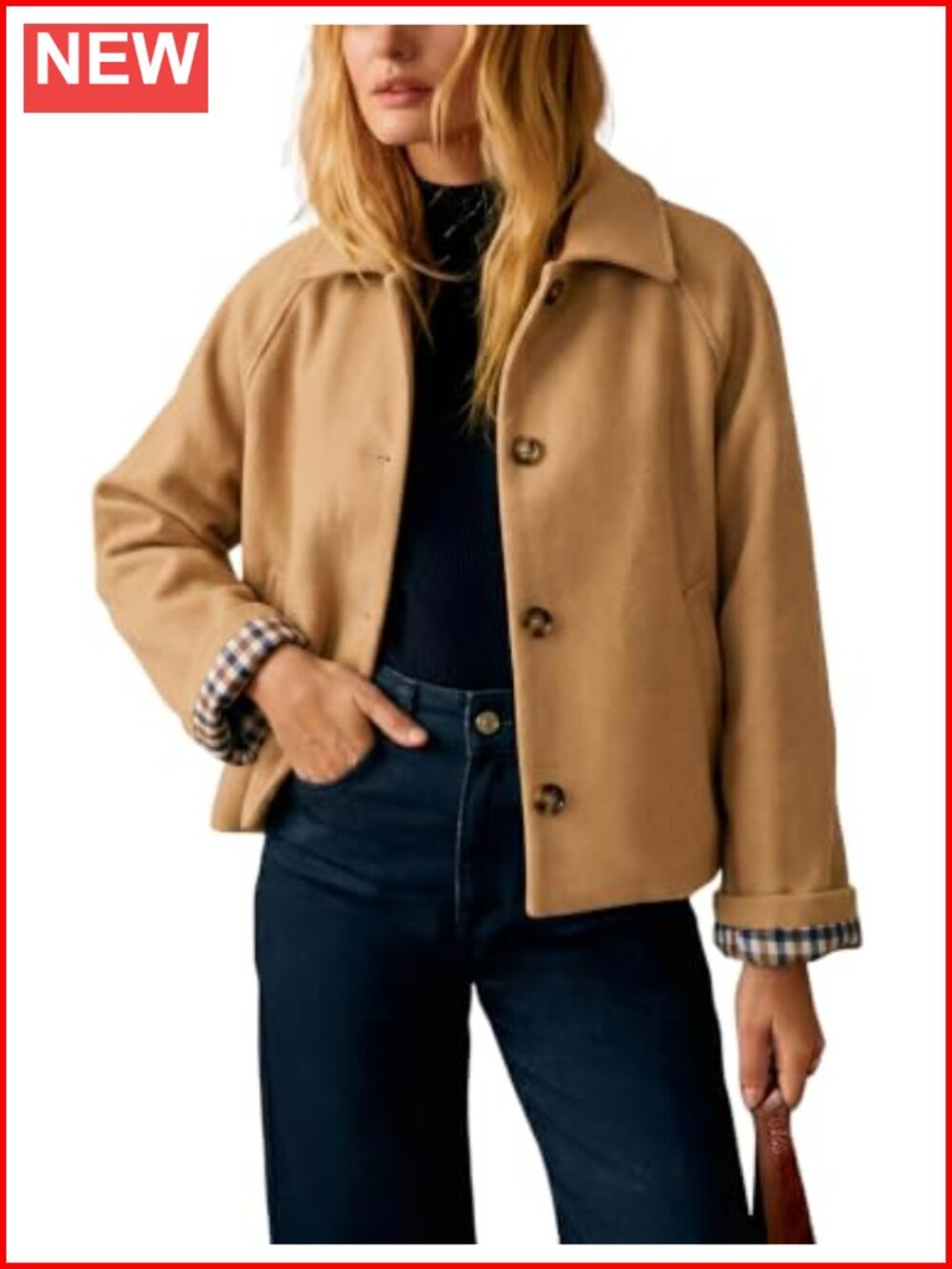 Women Cropped Pea Coat Wool Blend Short Coat